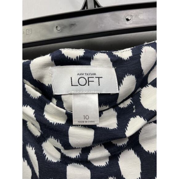 Ann Taylor LOFT Skirt Womens 10 Ikat Polka Dot Navy &‎ White Pencil Retro - Picture 4 of 6